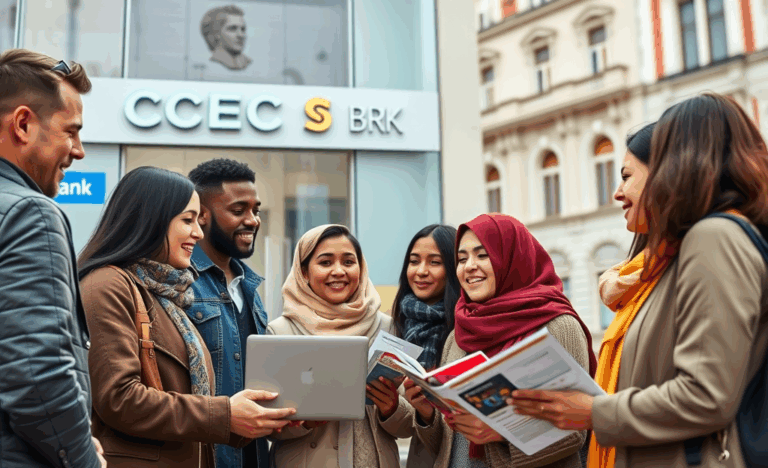 Un imigrant fericit aprobând un împrumut bancar