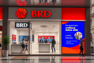 Imaginea prezintă diverse oferte de credite personale oferite de BRD Groupe Société Générale.