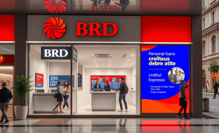 Imaginea prezintă diverse oferte de credite personale oferite de BRD Groupe Société Générale.