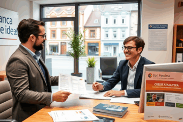 Persoană analizând documente pentru aprobare credit la bancă